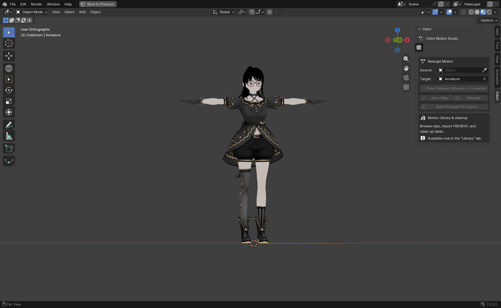 Odori Animate workspace in Blender