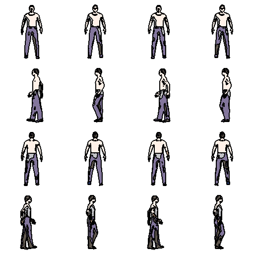 Pixel-art character animation sheet